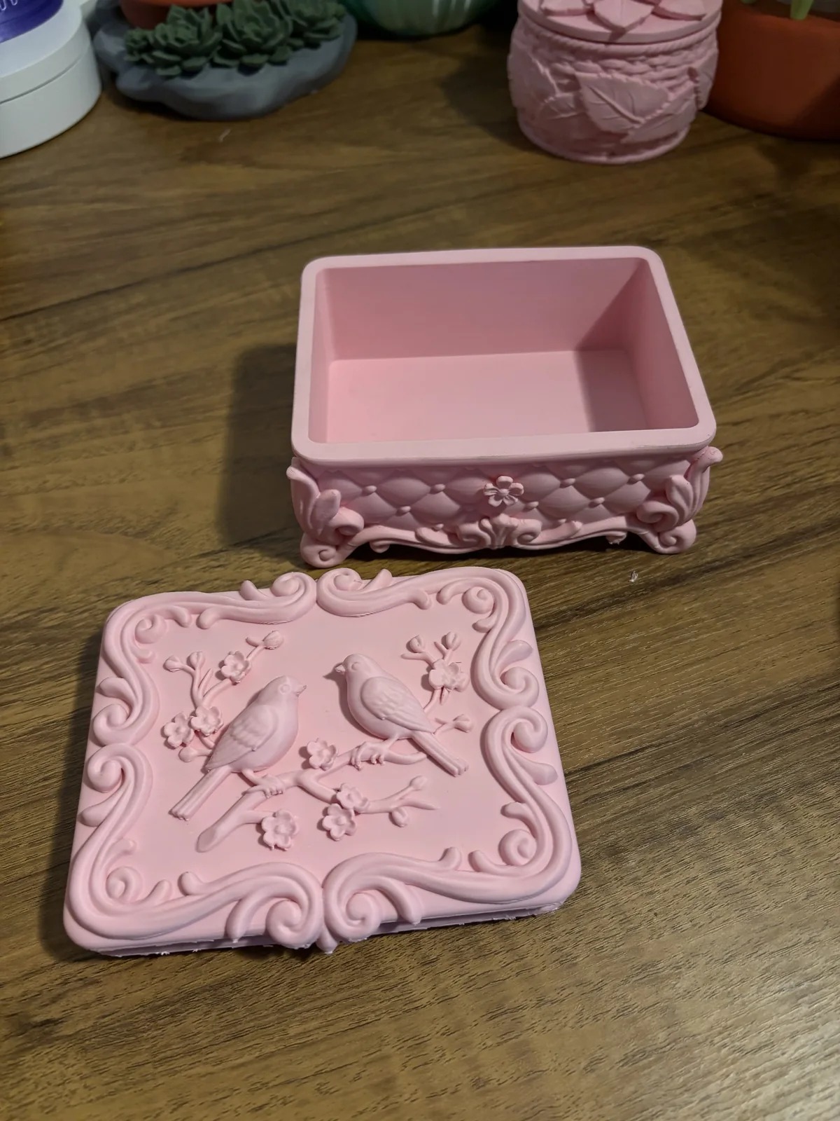 Vintage Floral Bird Jewelry Box with Lid